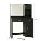 35" Black Wood Two Drawer Vanity Table