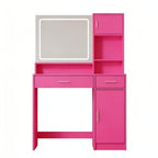 35" Pink Wood Mirrored Two Drawer Vanity Table