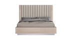 Beige Ribbed Texture Wood And Tufted Linen Blend Upholstered Queen Bed Frame