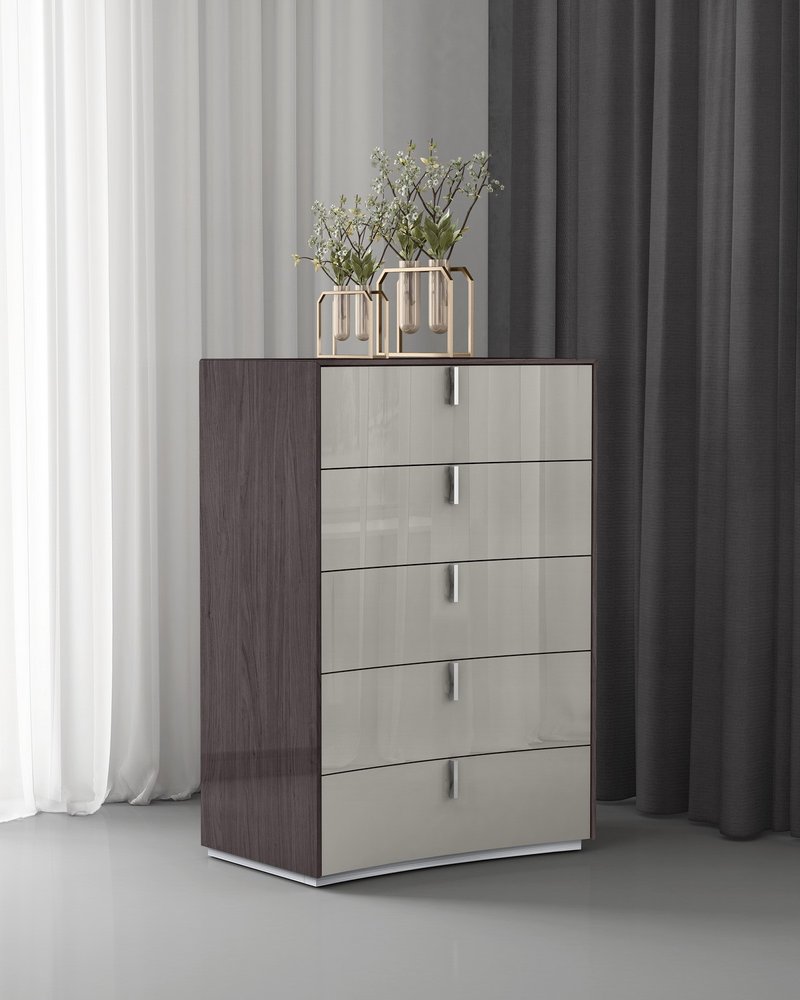 31" Chestnut And Light Gray Wood Five Drawer Dresser