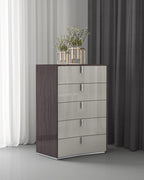 31" Chestnut And Light Gray Wood Five Drawer Dresser