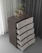 31" Chestnut And Light Gray Wood Five Drawer Dresser