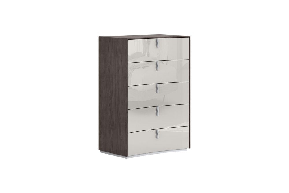 31" Chestnut And Light Gray Wood Five Drawer Dresser