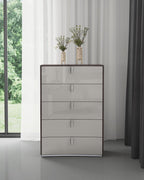31" Chestnut And Light Gray Wood Five Drawer Dresser