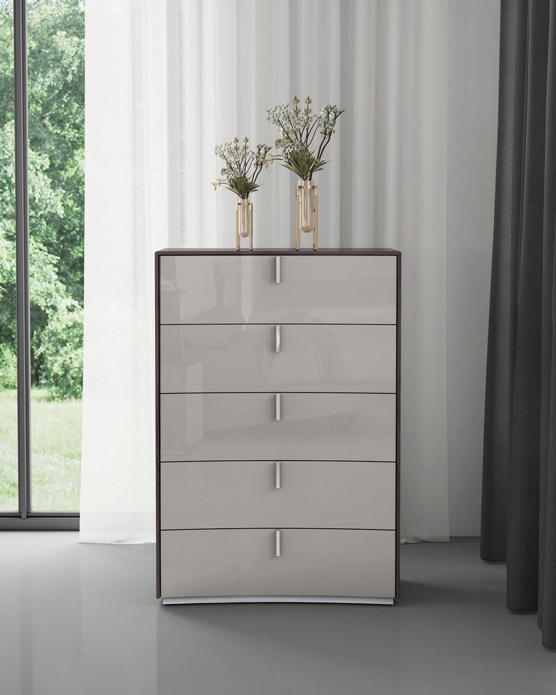31" Chestnut And Light Gray Wood Five Drawer Dresser