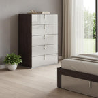 31" Chestnut And Light Gray Wood Five Drawer Dresser
