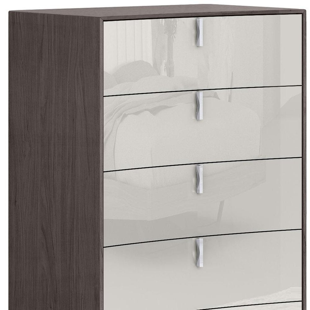31" Chestnut And Light Gray Wood Five Drawer Dresser