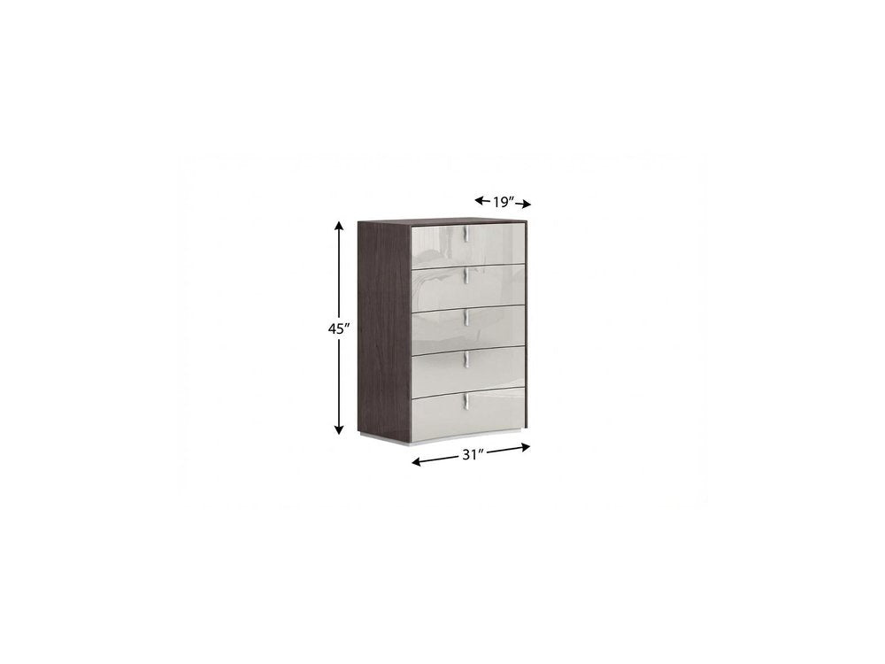 31" Chestnut And Light Gray Wood Five Drawer Dresser