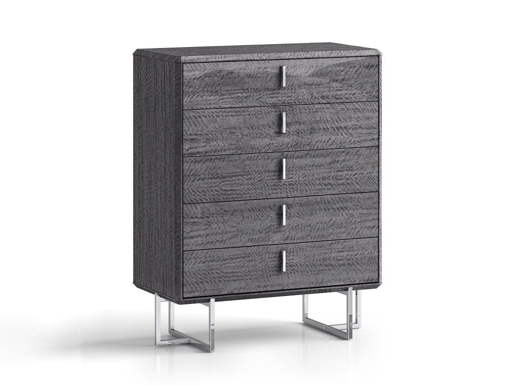 38" Gray Wood Five Drawer Dresser