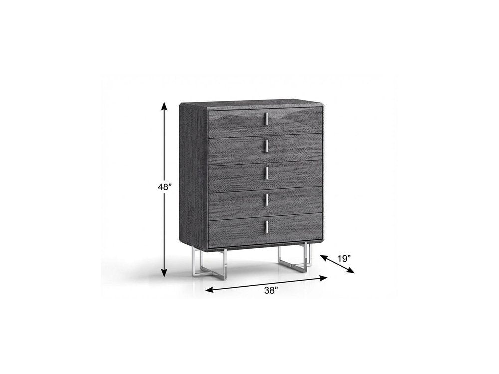 38" Gray Wood Five Drawer Dresser