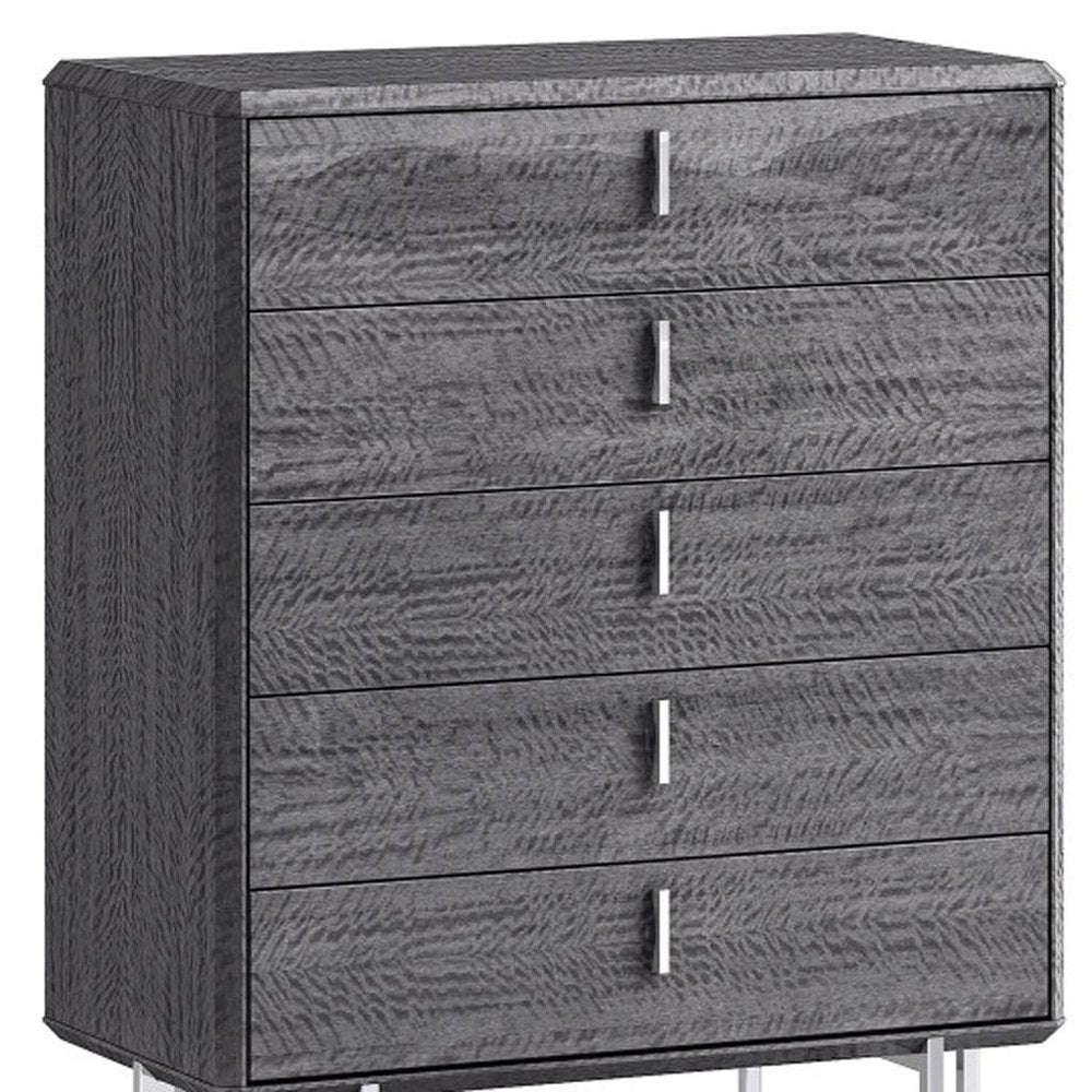38" Gray Wood Five Drawer Dresser