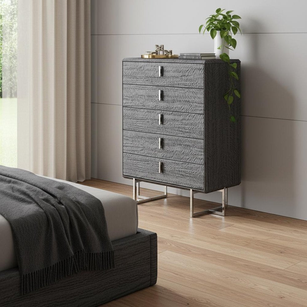 38" Gray Wood Five Drawer Dresser