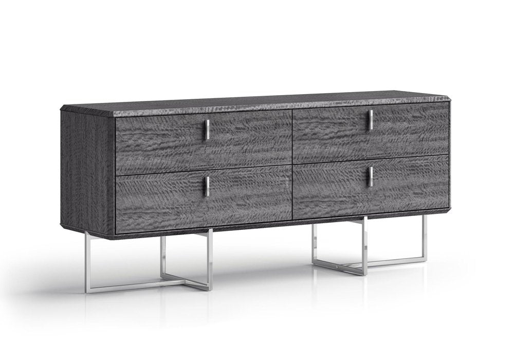 70" Gray Wood Four Drawer Double Dresser
