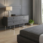 70" Gray Wood Four Drawer Double Dresser
