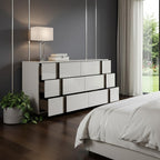 60" Light Gray And Walnut Wood Six Drawer Double Dresser