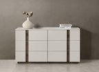60" Light Gray And Walnut Wood Six Drawer Double Dresser