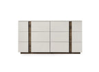 60" Light Gray And Walnut Wood Six Drawer Double Dresser