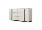 60" Light Gray And Walnut Wood Six Drawer Double Dresser