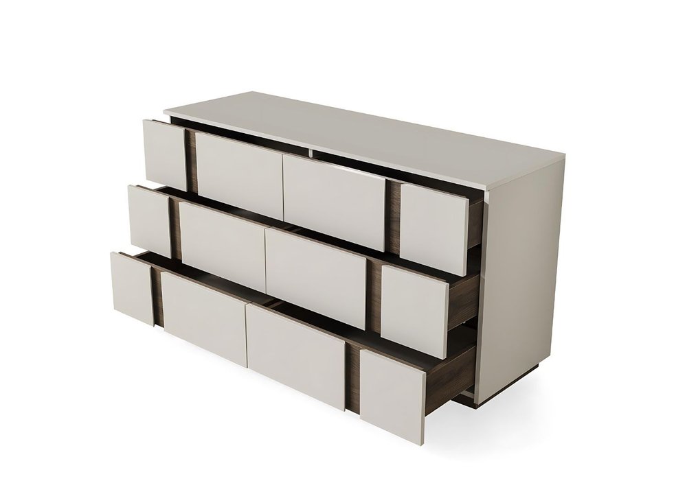 60" Light Gray And Walnut Wood Six Drawer Double Dresser
