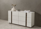 60" Light Gray And Walnut Wood Six Drawer Double Dresser