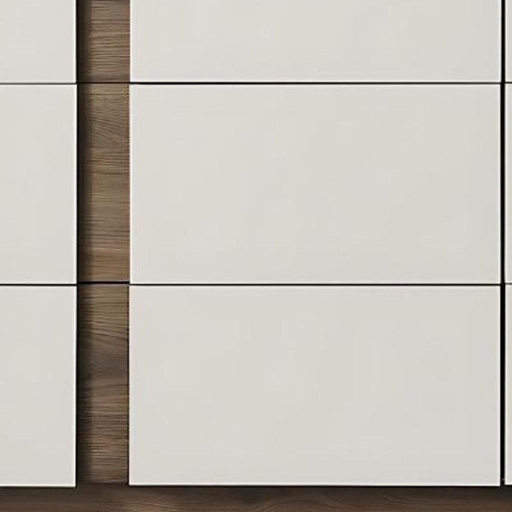 60" Light Gray And Walnut Wood Six Drawer Double Dresser