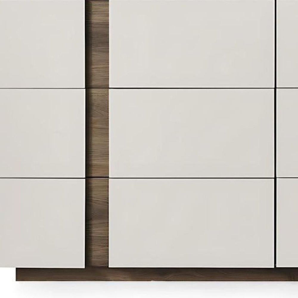 60" Light Gray And Walnut Wood Six Drawer Double Dresser