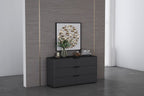 57" Black And Dark Gray Faux Marble and Wood Six Drawer Double Dresser