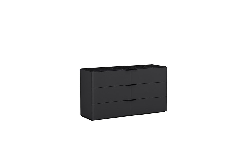 57" Black And Dark Gray Faux Marble and Wood Six Drawer Double Dresser