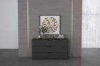 57" Black And Dark Gray Faux Marble and Wood Six Drawer Double Dresser