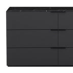 57" Black And Dark Gray Faux Marble and Wood Six Drawer Double Dresser