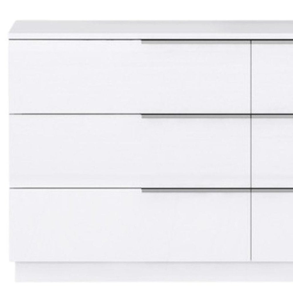 62" White Wood Six Drawer Double Dresser