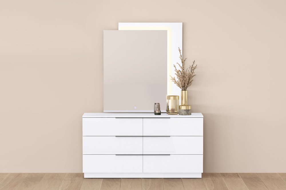 62" White Wood Six Drawer Double Dresser