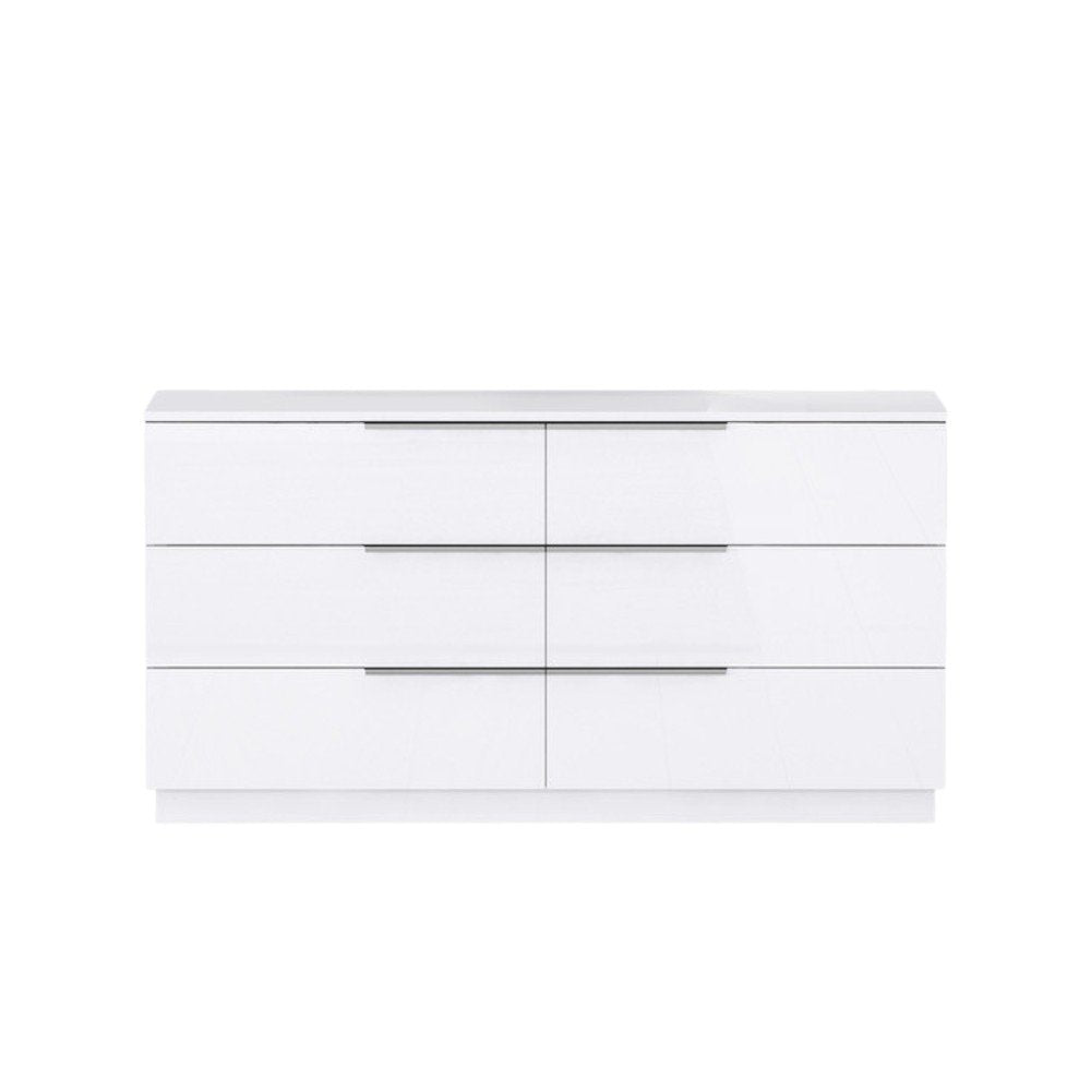 62" White Wood Six Drawer Double Dresser