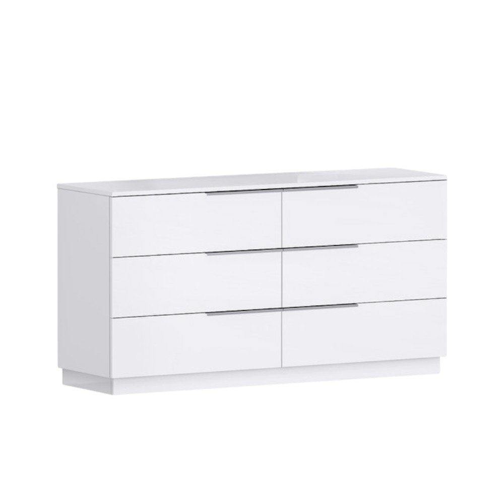 62" White Wood Six Drawer Double Dresser