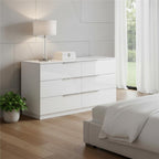 62" White Wood Six Drawer Double Dresser