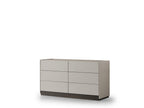 60" Light Gray And Walnut Wood Six Drawer Double Dresser