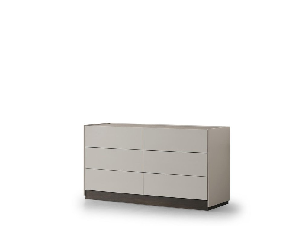 60" Light Gray And Walnut Wood Six Drawer Double Dresser