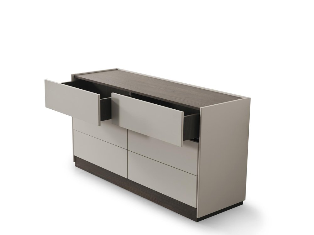 60" Light Gray And Walnut Wood Six Drawer Double Dresser