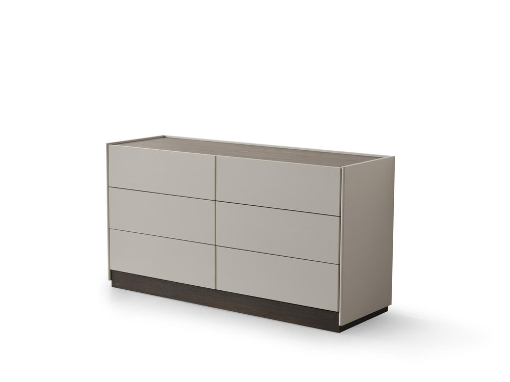 60" Light Gray And Walnut Wood Six Drawer Double Dresser