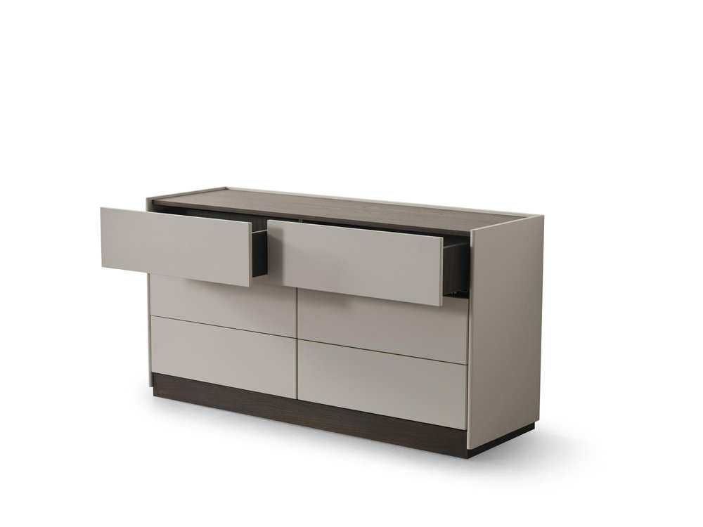 60" Light Gray And Walnut Wood Six Drawer Double Dresser