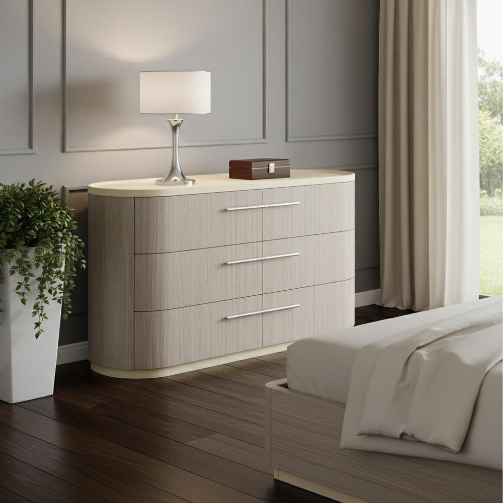 60" Beige And Oak Wood Six Drawer Double Dresser