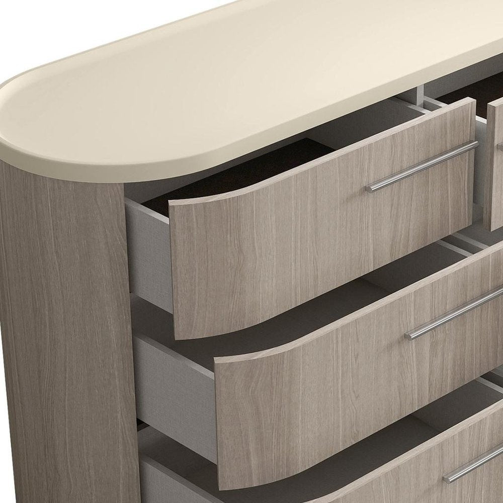 60" Beige And Oak Wood Six Drawer Double Dresser