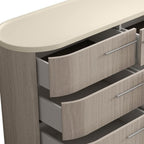 60" Beige And Oak Wood Six Drawer Double Dresser