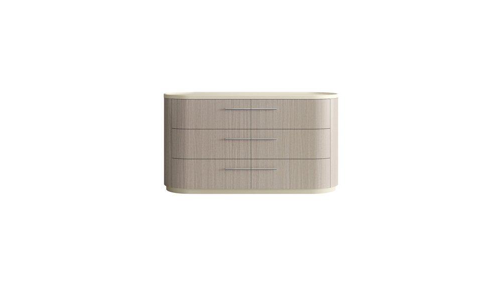 60" Beige And Oak Wood Six Drawer Double Dresser