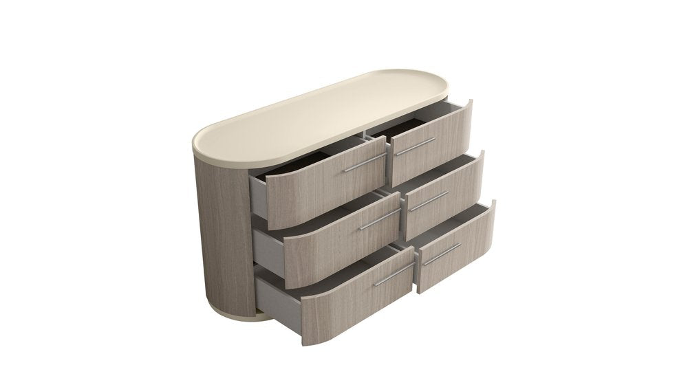 60" Beige And Oak Wood Six Drawer Double Dresser