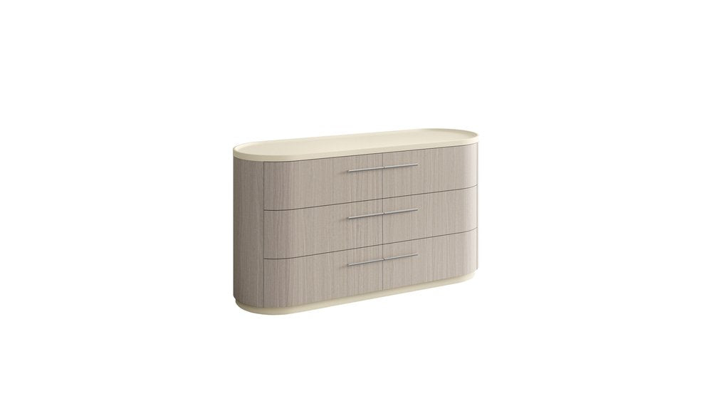 60" Beige And Oak Wood Six Drawer Double Dresser