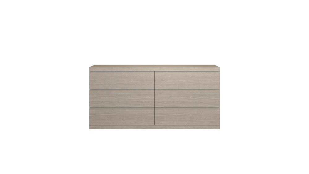 63" Oak Wood Six Drawer Double Dresser
