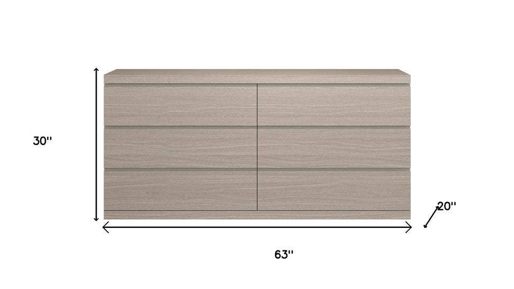 63" Oak Wood Six Drawer Double Dresser