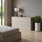 63" Oak Wood Six Drawer Double Dresser
