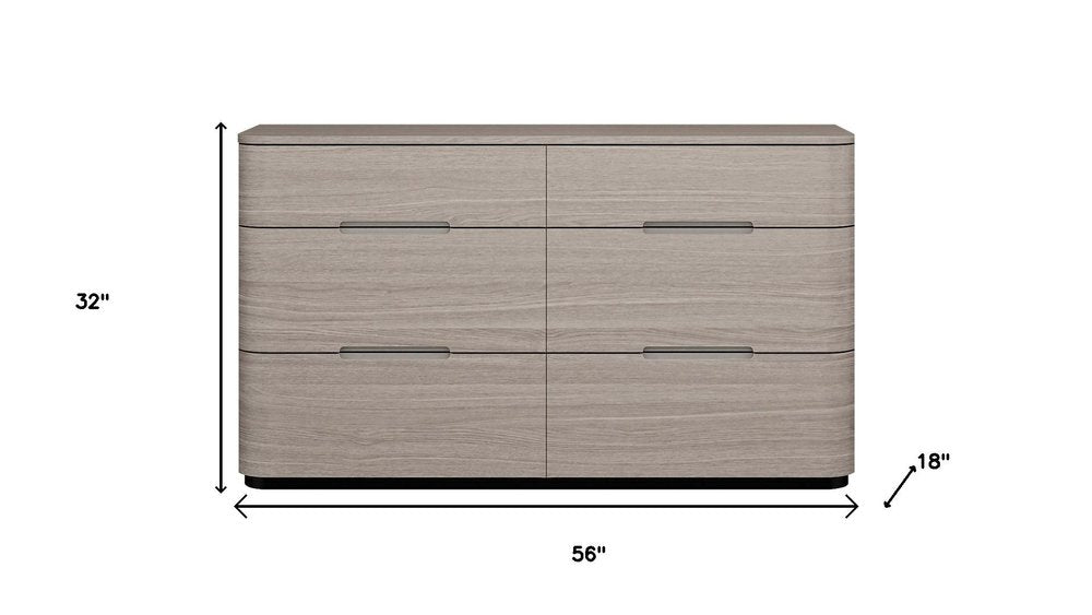 56" Oak Wood Six Drawer Double Dresser